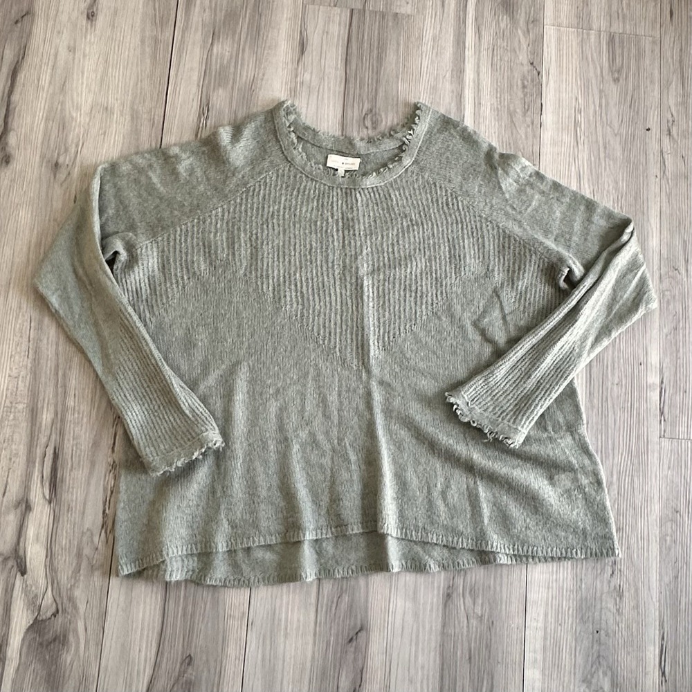 Lucky Brand Loose Knit Pullover Sweater Size XL Mint Green Raw‎ Edges Boho Chic